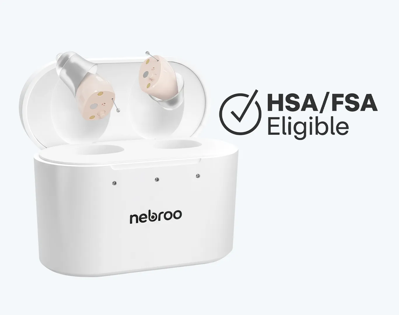 HearWell by Nebroo hearing aids and charging case